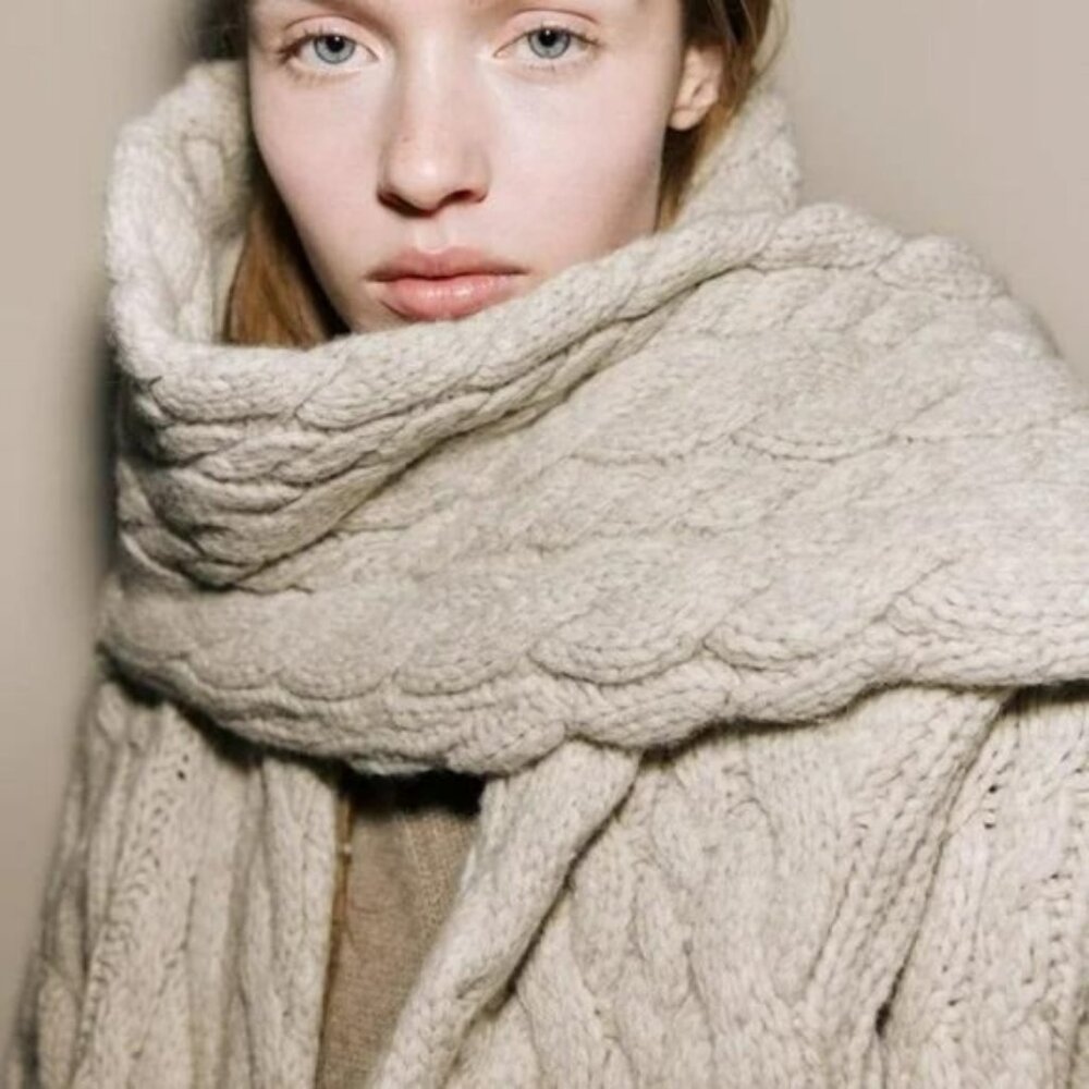 ZARA 100% WOOL CABLE KNIT COAT